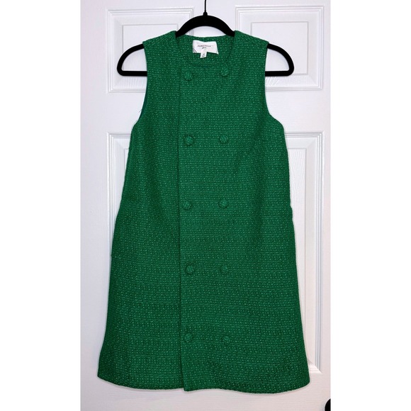 Pomander Place Green Tweed Sleeveless Double Breasted‎ Mini Dress XS - Picture 2 of 10